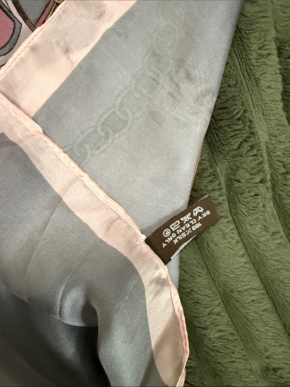 Hermes Paris Silk Scarf in Gray with Pink Border - Picture 6 of 12